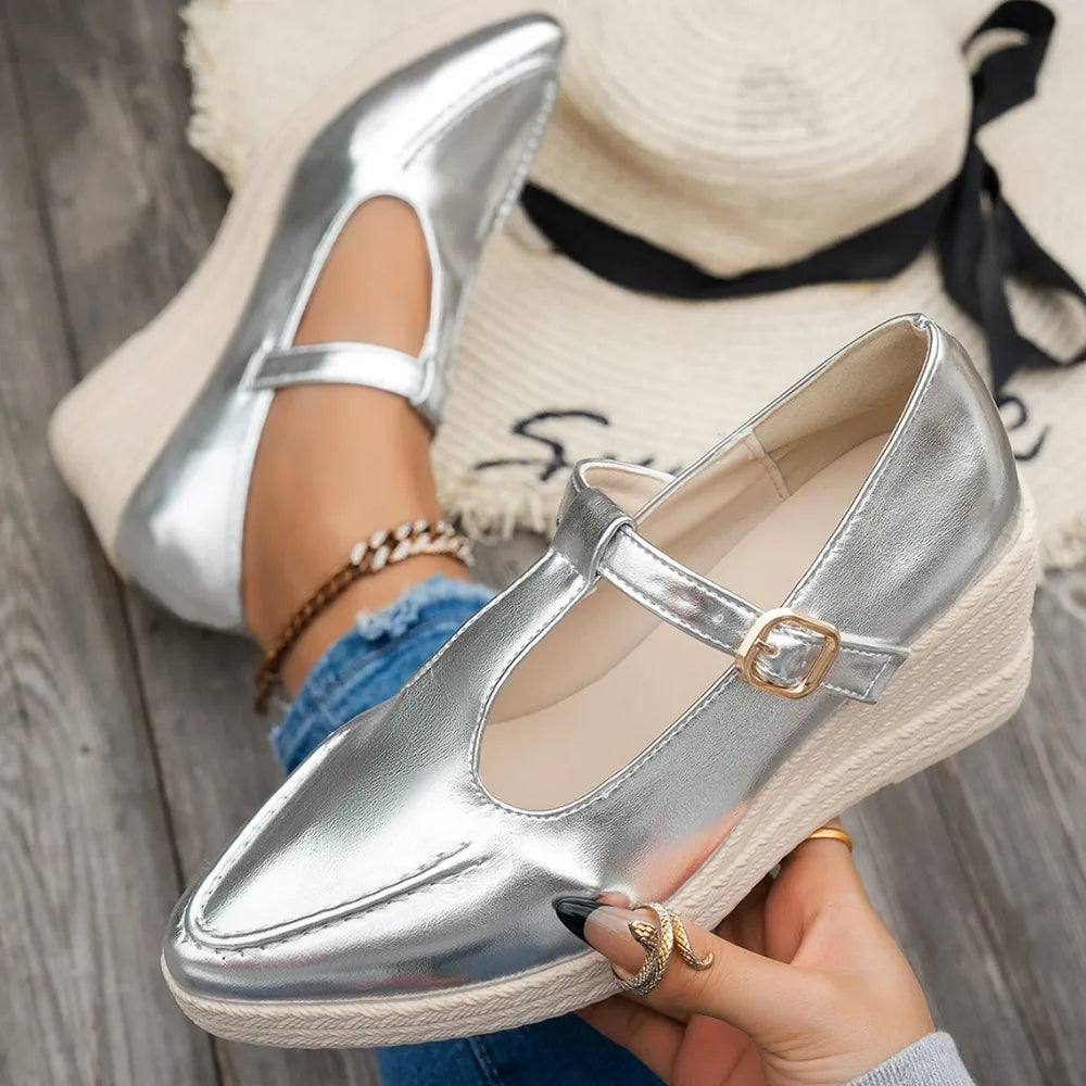 TEEK - Point Toe Faux Flats Loafers SHOES TEEK Trend Silver 36(US5)
