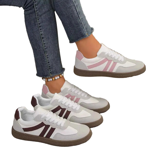 Striped Lace-Up Casual Sneakers Trendsi Brown 36