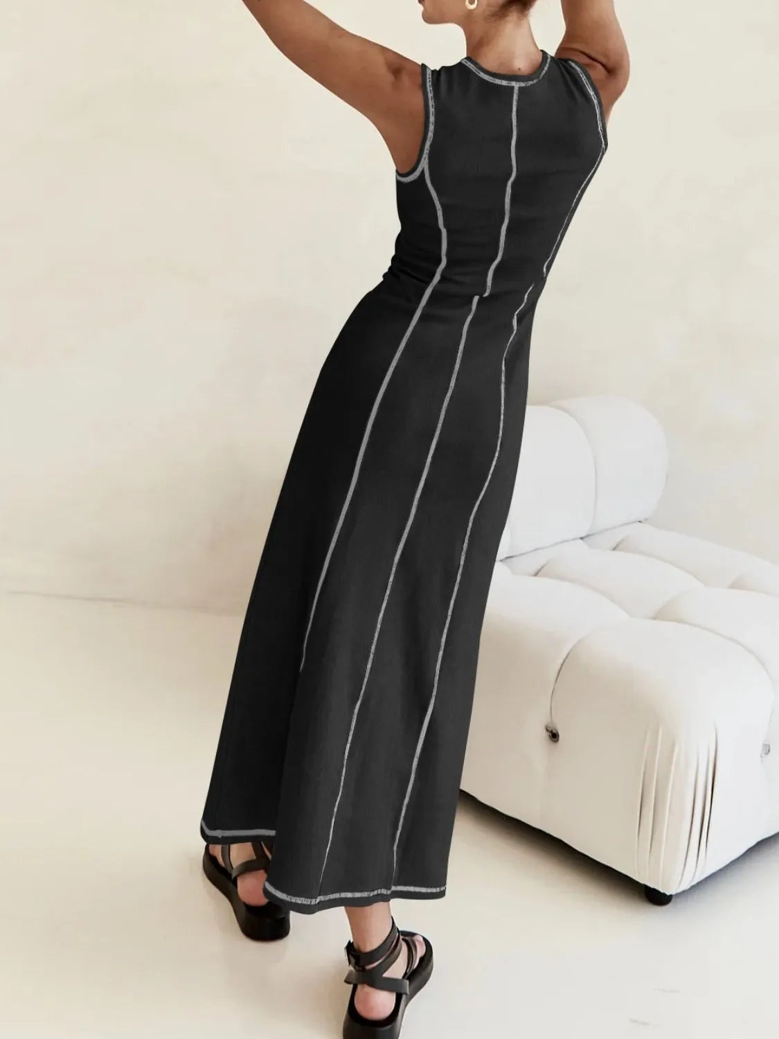 TEEK - Contrast Stitching Round Neck Sleeveless Dress DRESS TEEK Trend