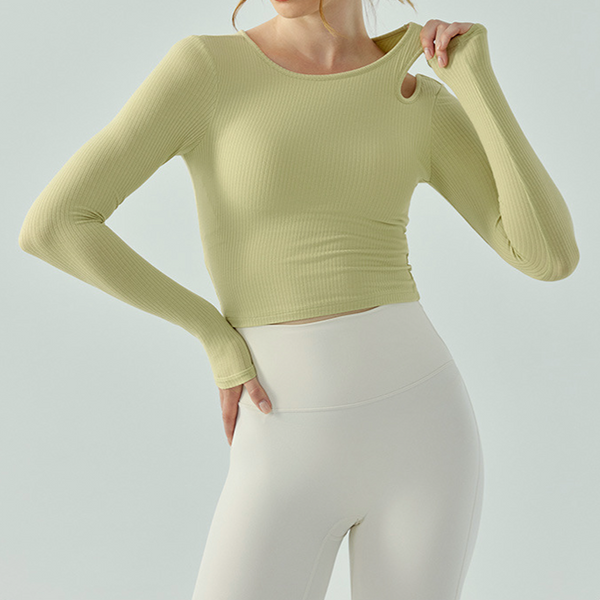 TEEK - Wasabi Green Peekable Shoulder Fitness Long Sleeved Top TOPS TEEK S  