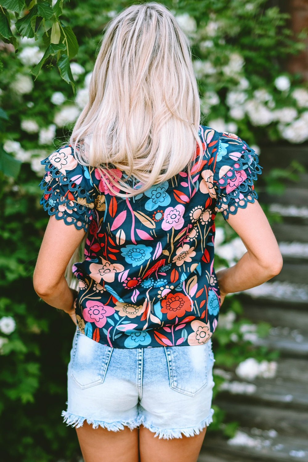 TEEK - Floral Printed Round Neck Short Sleeve Blouse TOPS TEEK Trend   