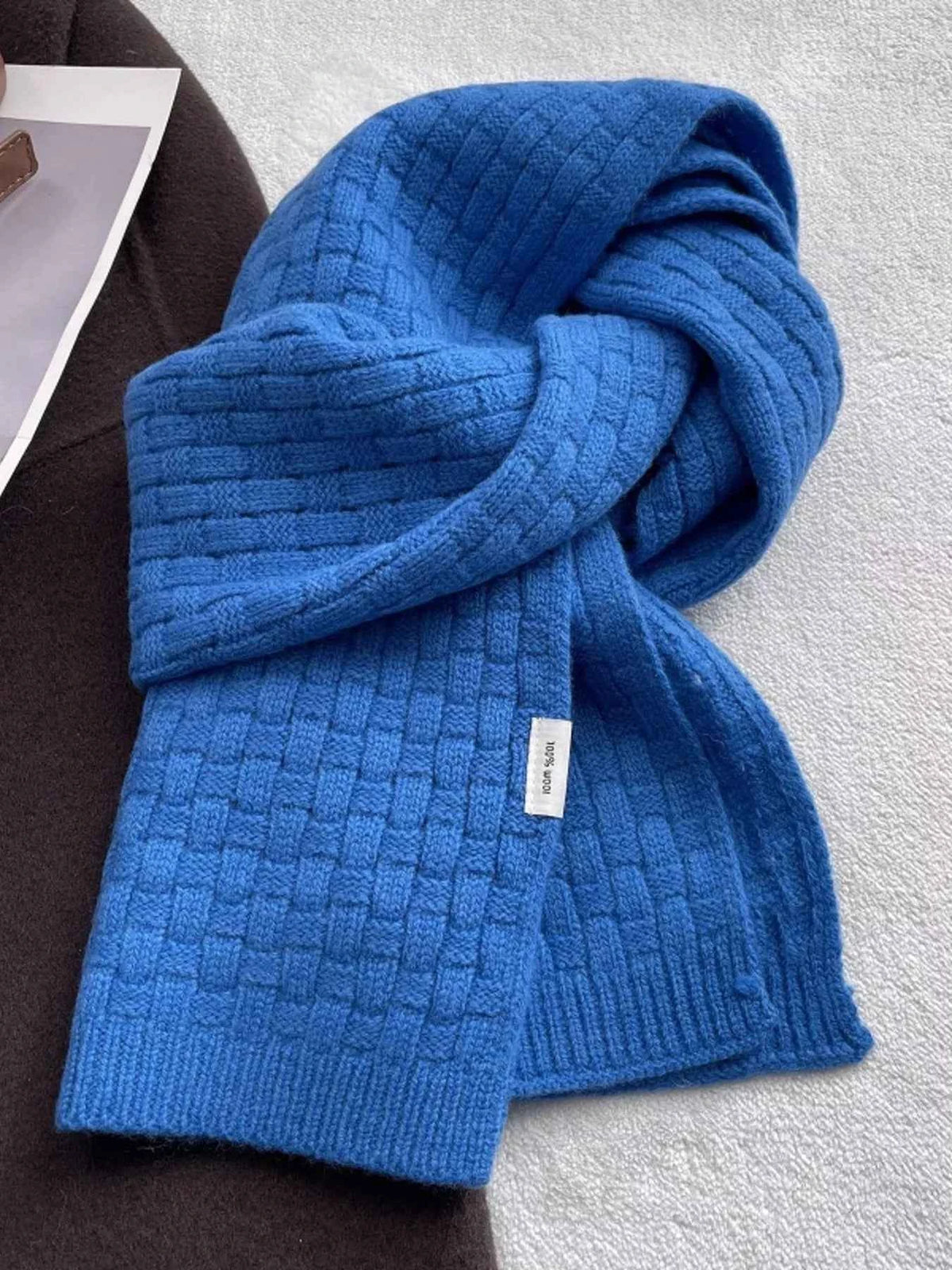 Wool Woven Pattern Knitted Scarf Trendsi Royal Blue ONESIZE
