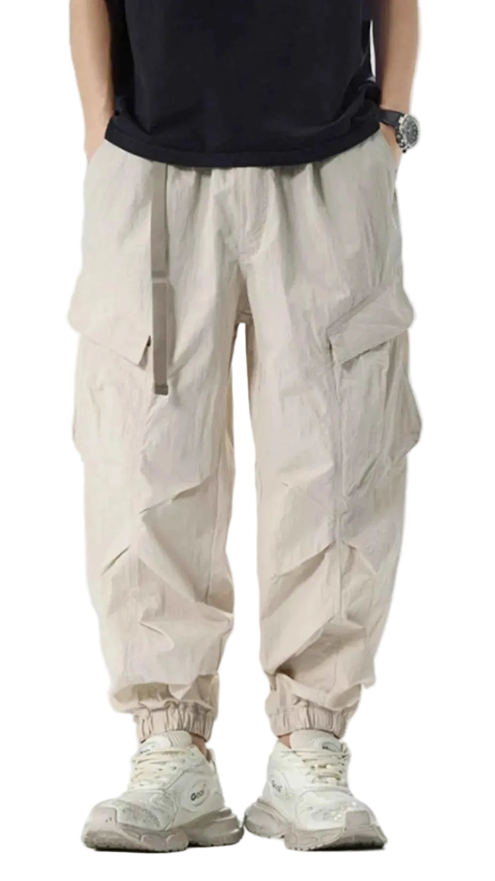 TEEK - Mens Full Size Lightweight Cargo Pants with Adjustable Belt Plus Size PANTS TEEK Trend Khaki S