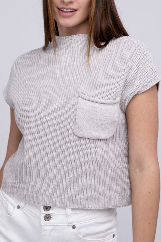 TEEK - Mock Neck Short Sleeve Cropped Sweater SWEATER TEEK FG BONE S 