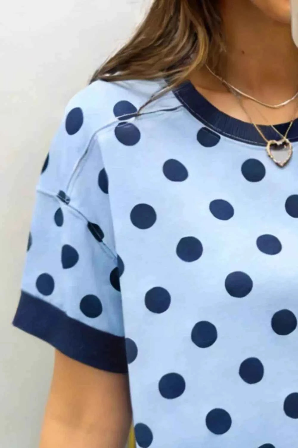 Polka Dot Round Neck Sweater Trendsi