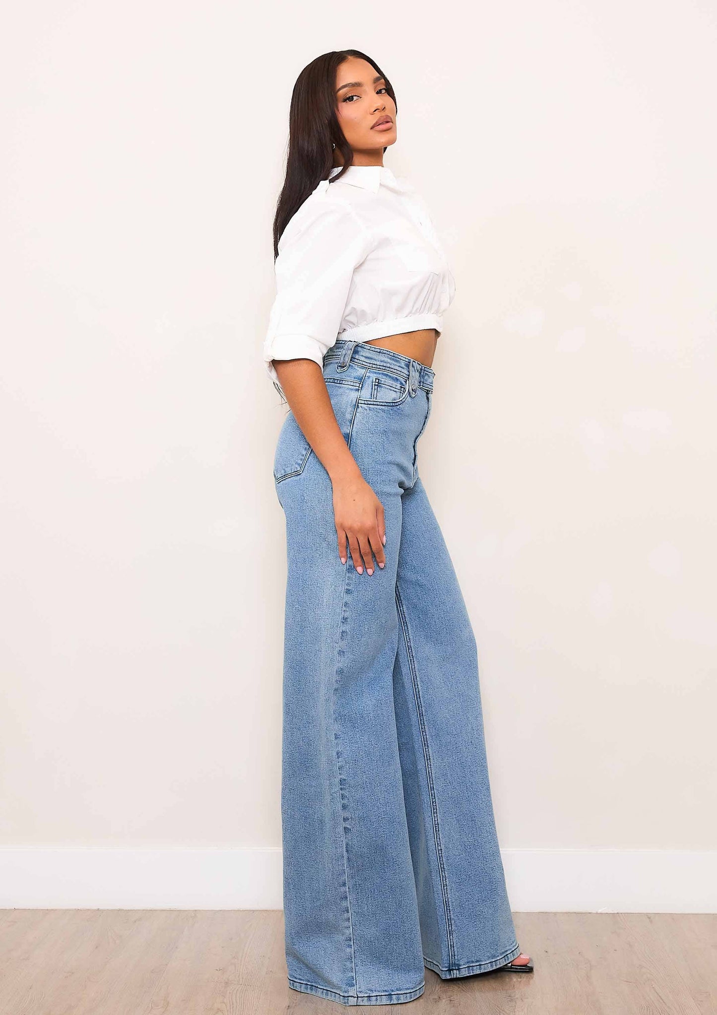 TEEK - High-Rise Wide Leg Jeans With Waist Snap Button JEANS TEEK RRRB
