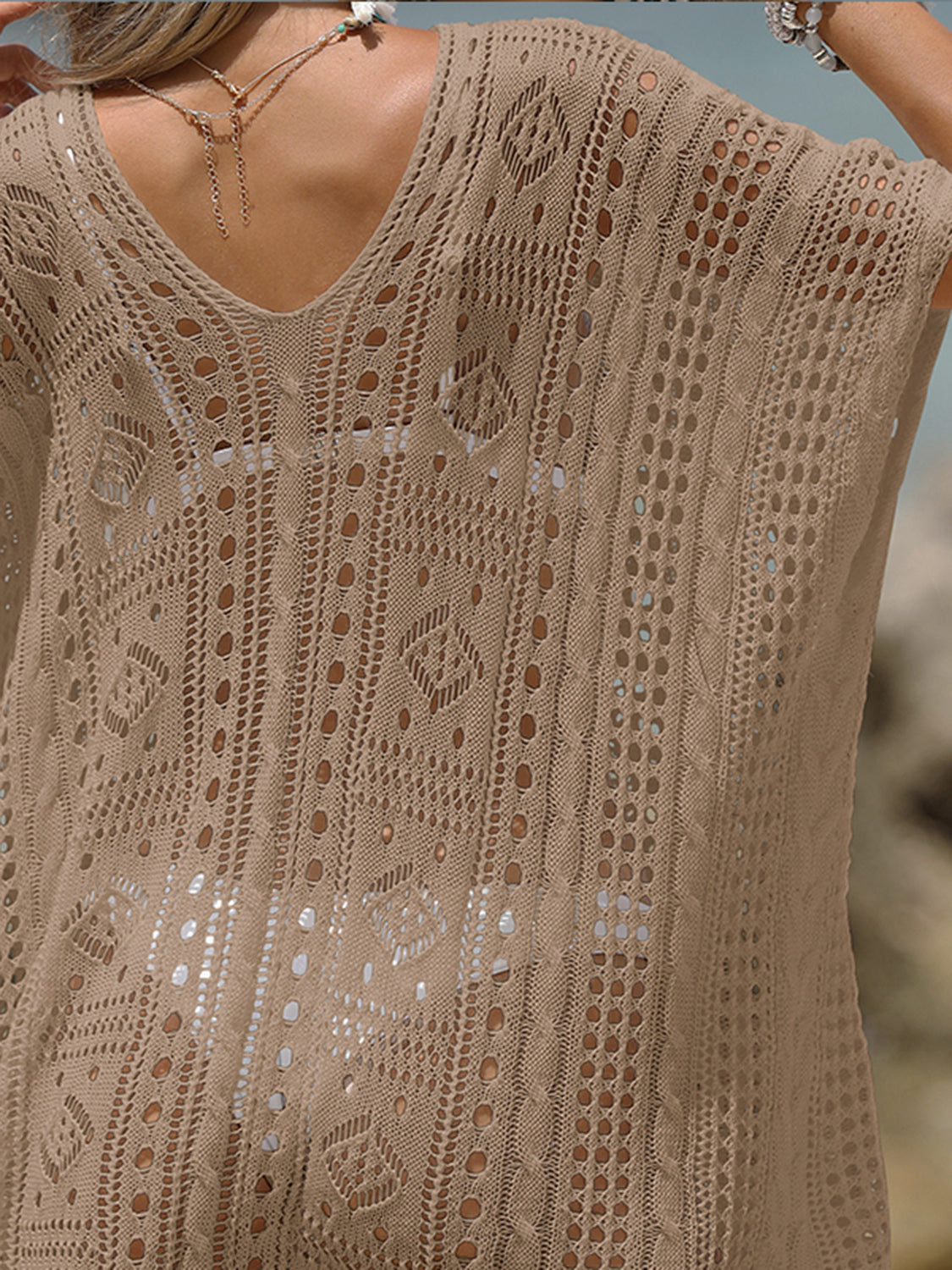TEEK - Knit Mesh Half Sleeve Cover-Up DRESS TEEK Trend Khaki One Size 