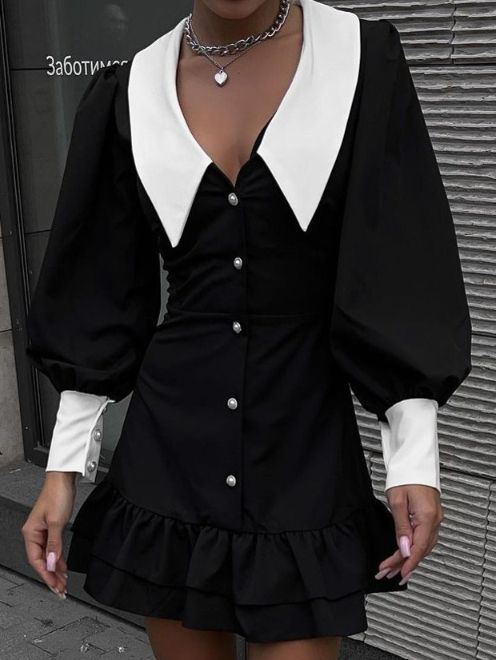 TEEK - Black Flip Collar Wrap Hip Dress DRESS TEEK W   