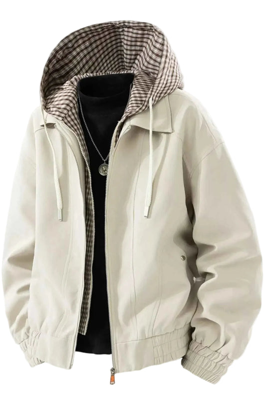 TEEK - Mens Plus Size Casual Plaid Hooded Windbreaker Jacket JACKET TEEK Trend Apricot M
