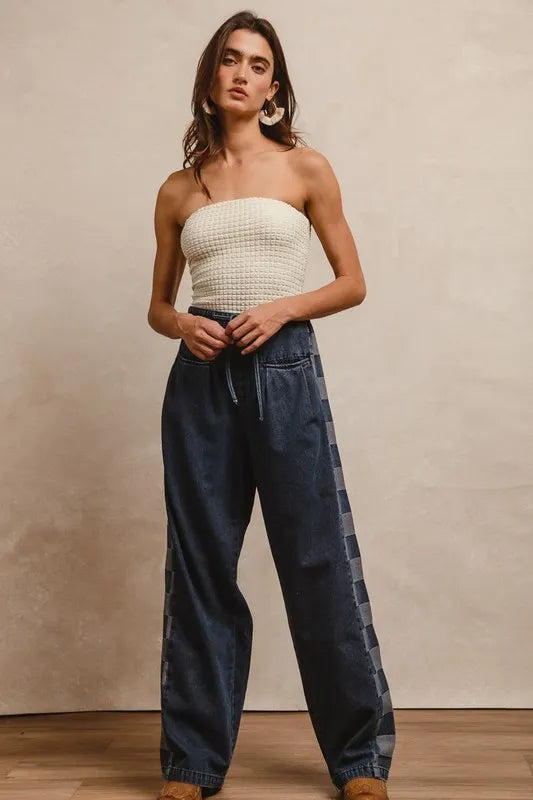 TEEK - Washed Denim Mix Match Long Pants JEANS TEEK Trend