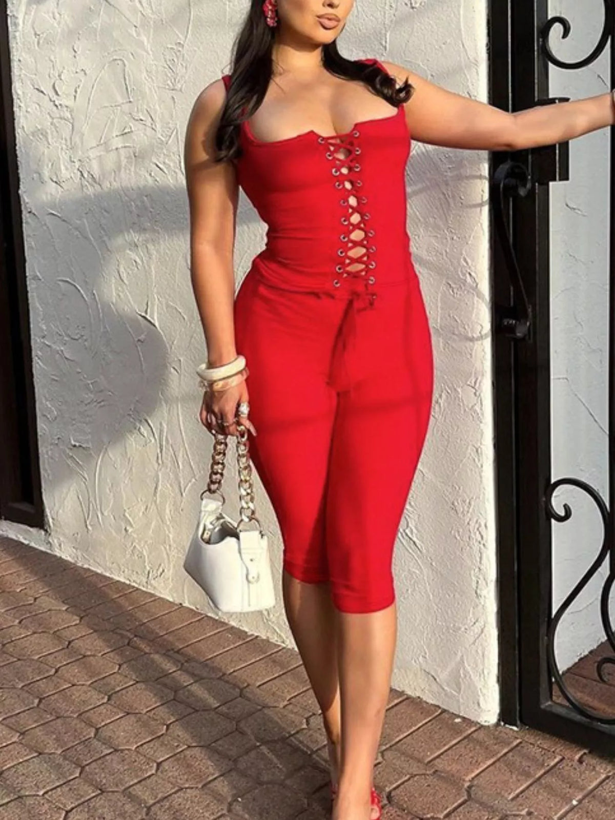 TEEK - Lace-Up Tank and Capris Set SET TEEK Trend
