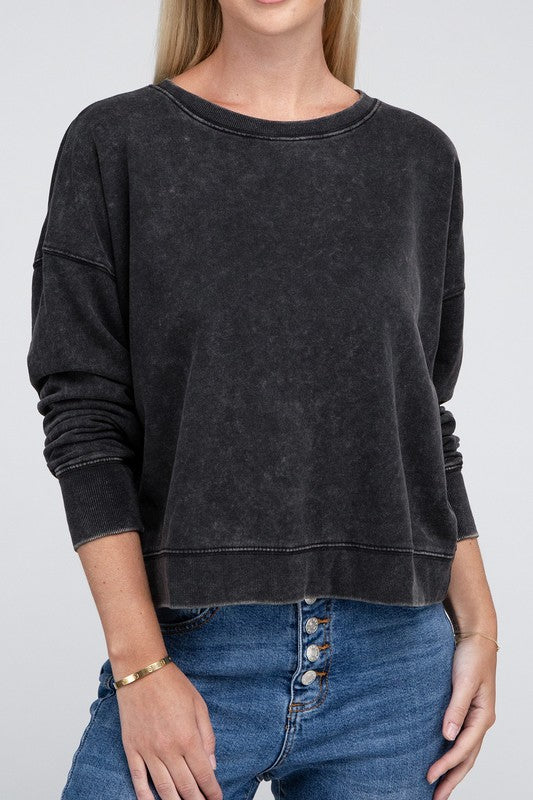 TEEK - French Terry Acid Wash Boat Neck Pullover TOPS TEEK FG ASH BLACK S 