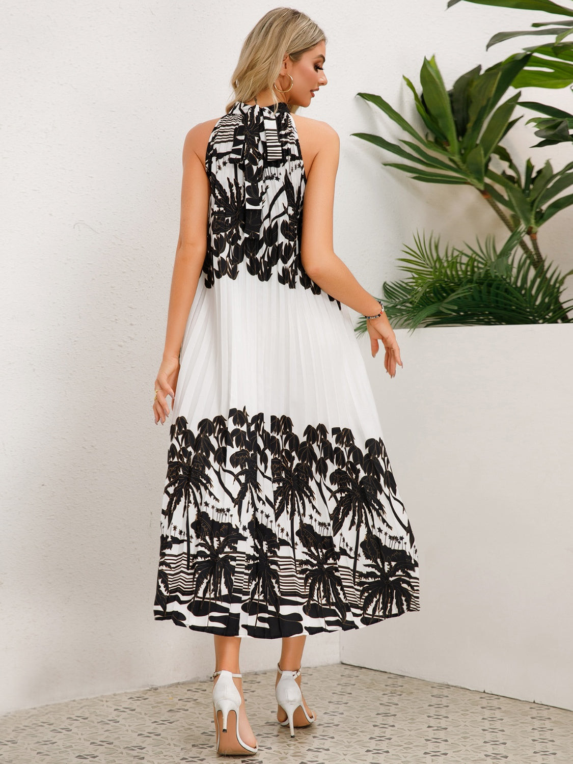 TEEK - Tied Halter Printed Sleeveless  Dress DRESS TEEK Trend   