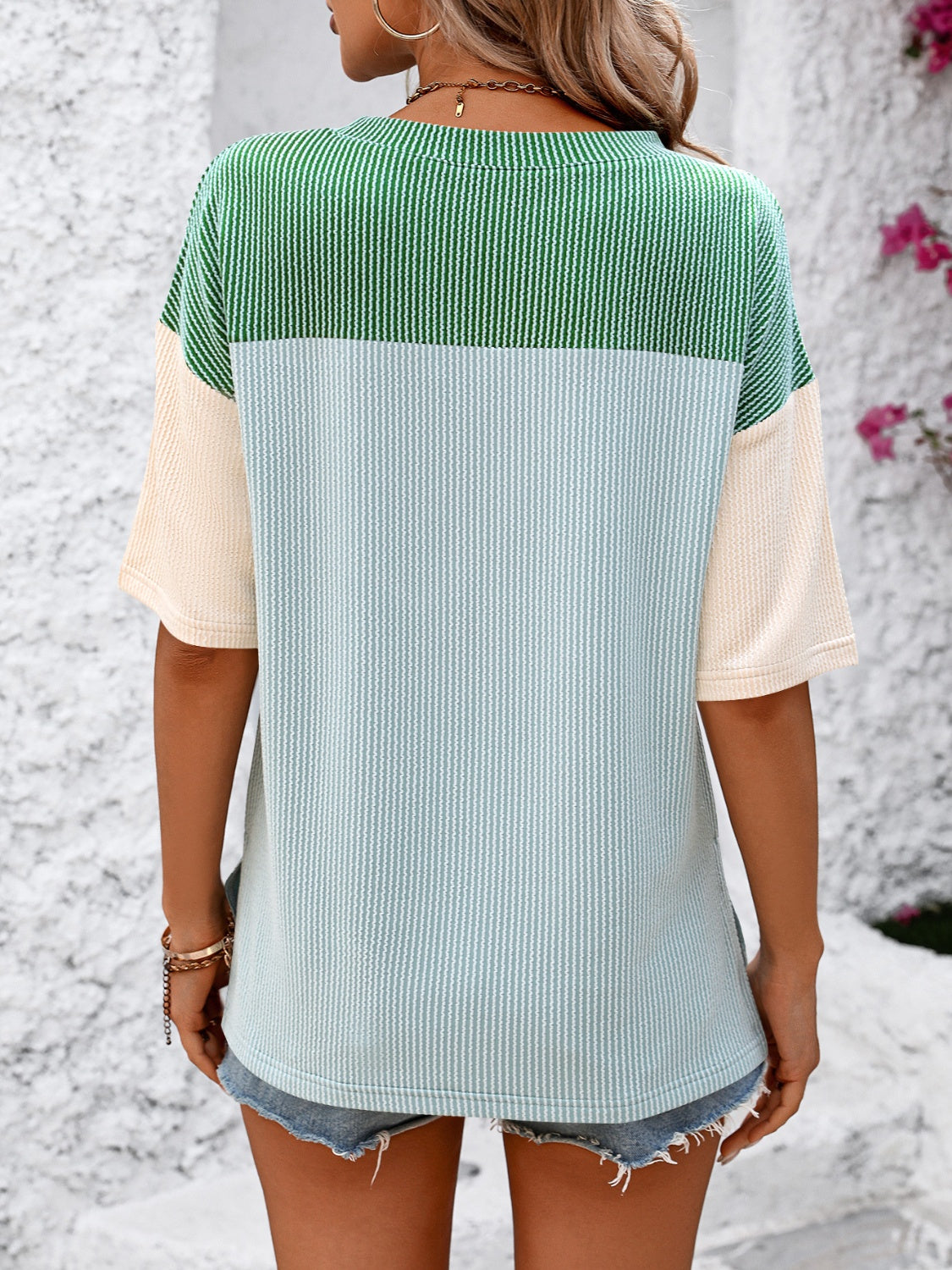 TEEK - Tri-Color Block Round Neck Half Sleeve T-Shirt TOPS TEEK Trend   