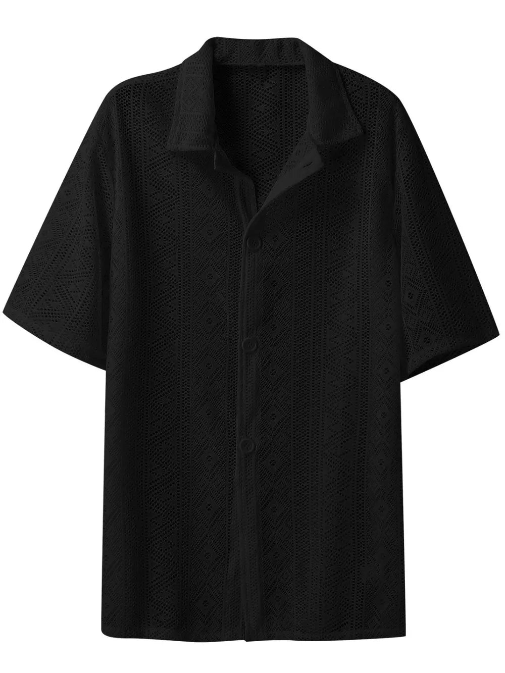 TEEK - Mens Mesh Llace Half Sleeve Button Down Shirt | Plus Sizes TOPS TEEK Trend