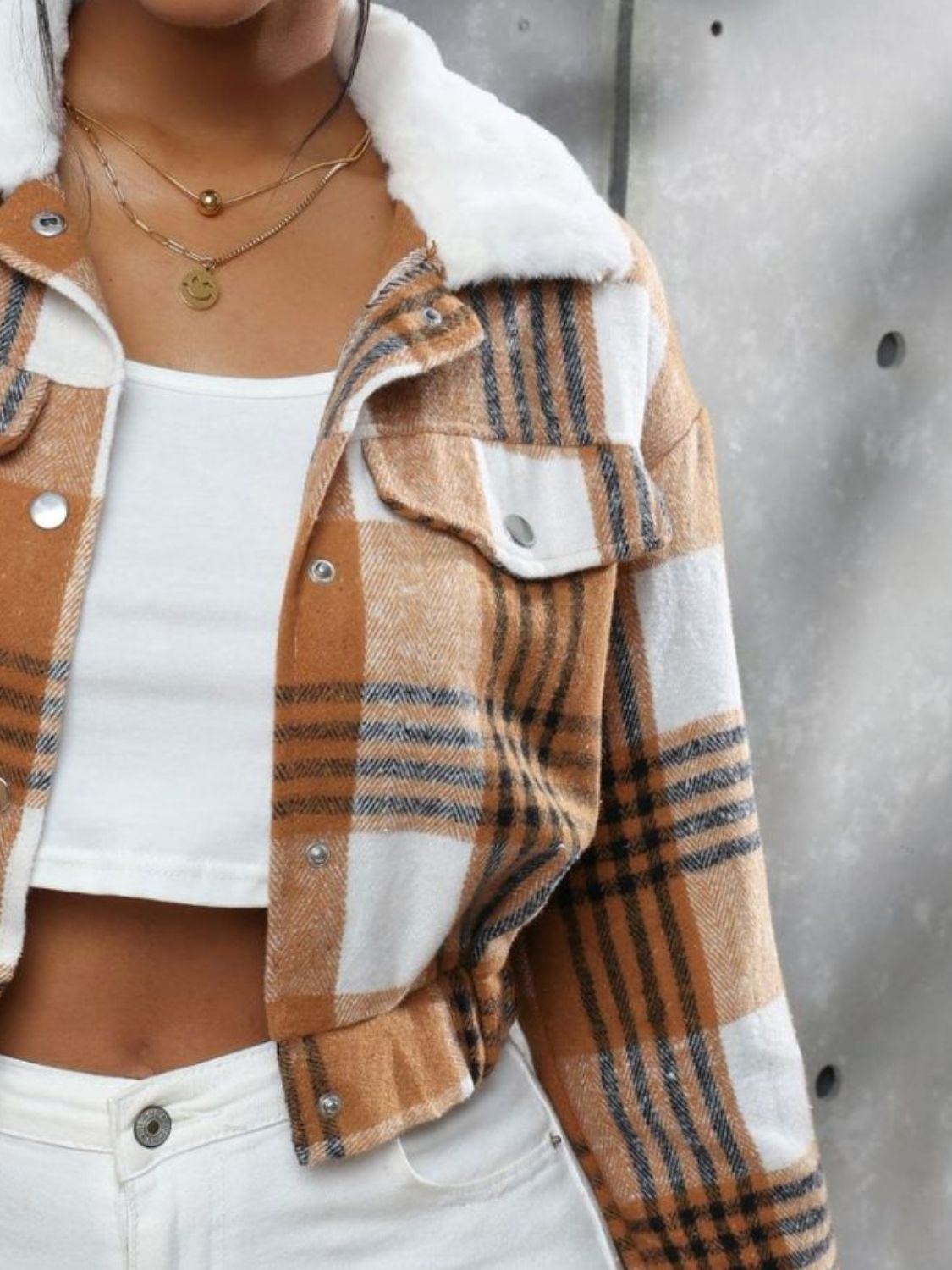 TEEK - Plaid Snap Down Collared Neck Cropped Jacket JACKET TEEK Trend