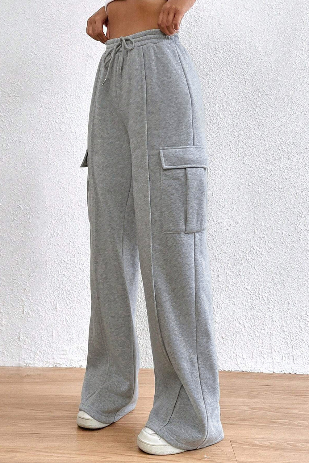 TEEK - Light Gray Drawstring High Waist Pocketed Pants PANTS TEEK Trend   