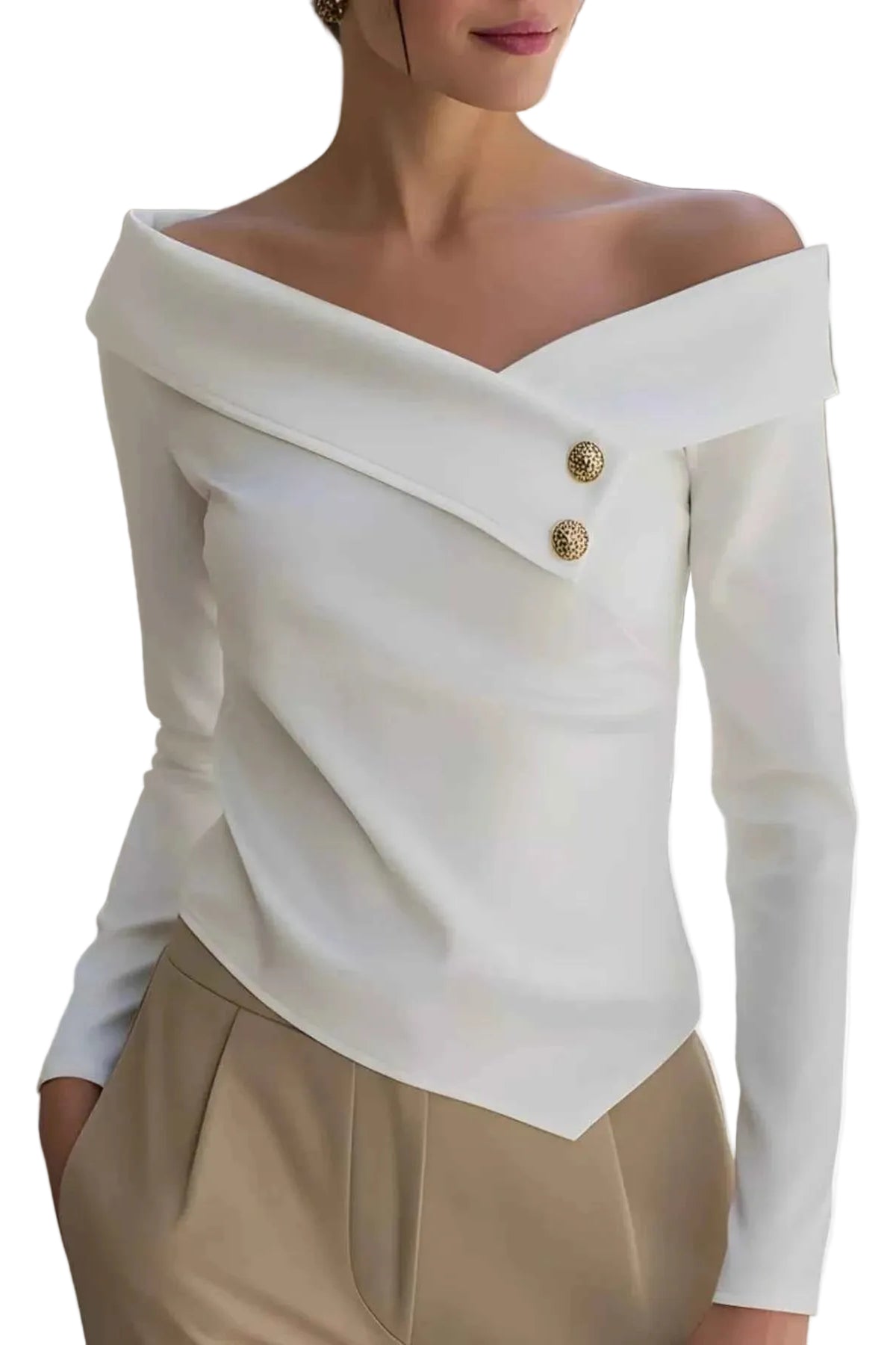 Off-Shoulder Button Detail Blouse Trendsi