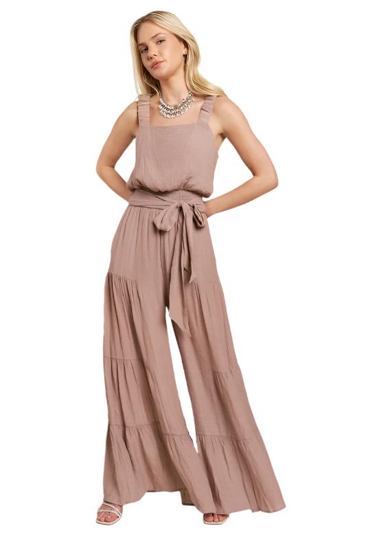 TEEK - PLUS SIZE ELASTIC STRAP TIERED POCKETED JUMPSUIT JUMPSUIT TEEK FG TAUPE 1X 