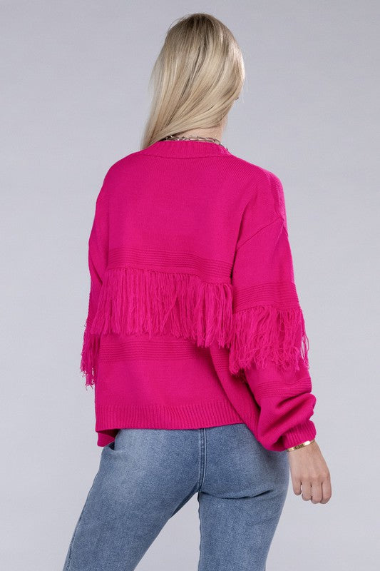 TEEK - Fuchsia Tassel Open Cardigan SWEATER TEEK FG   