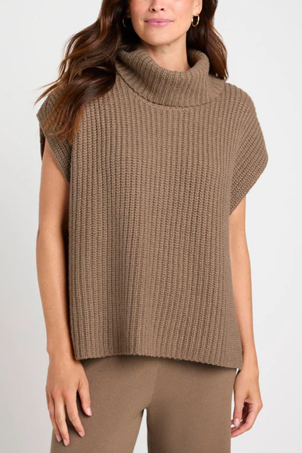 TEEK - Slit Turtleneck Cap Sleeve Sweater TOPS TEEK Trend