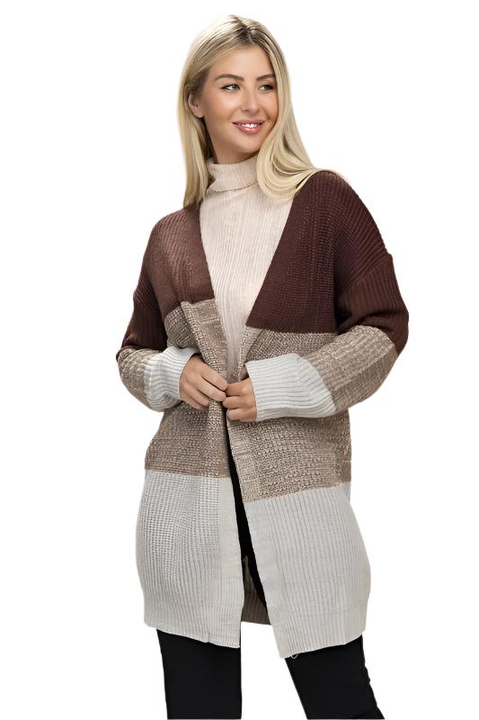 TEEK - Brown Color Block Open Front Cardigan SWEATER TEEK FG S  