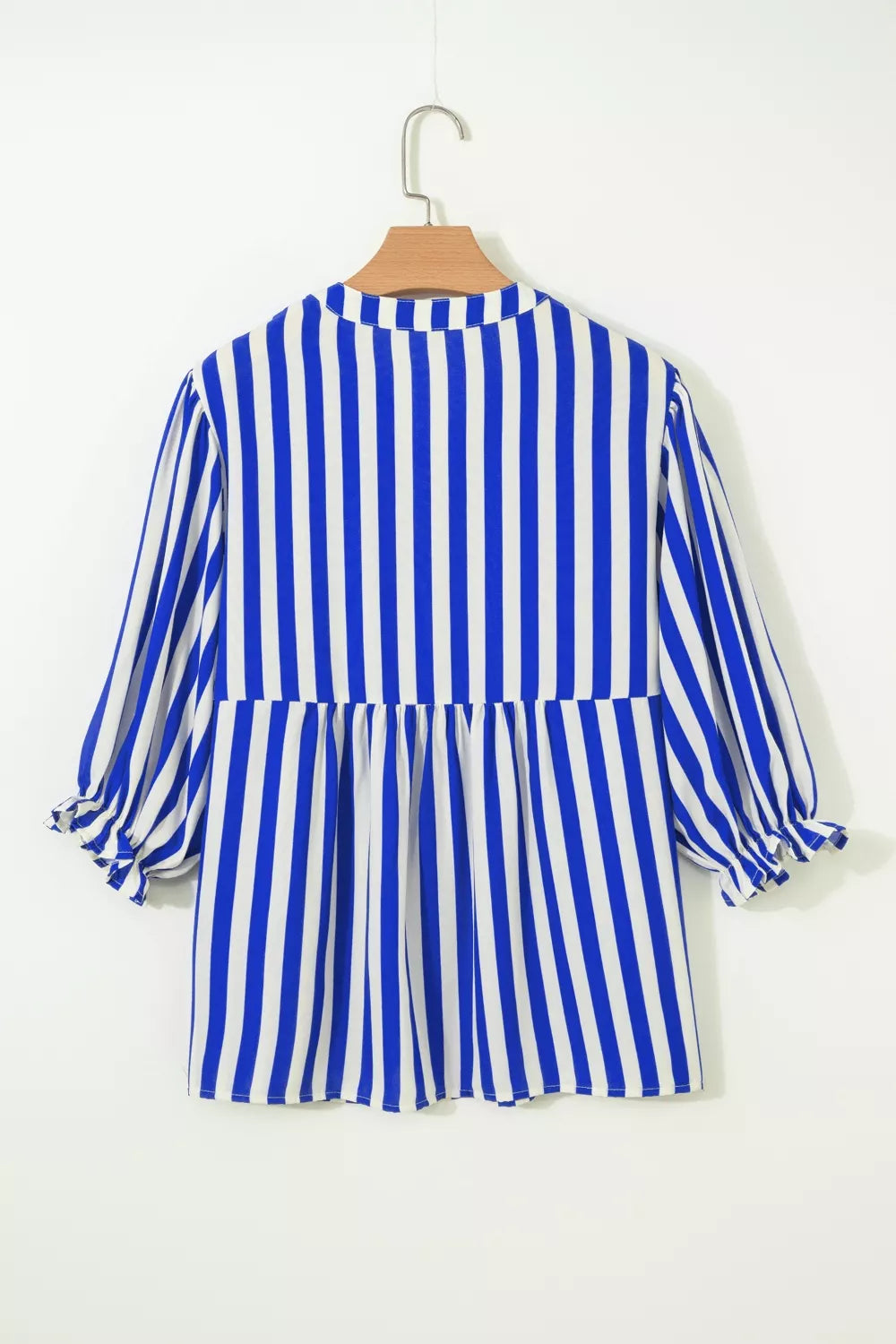 Stripe Balloon Sleeve Loose Button Up Shirt Trendsi