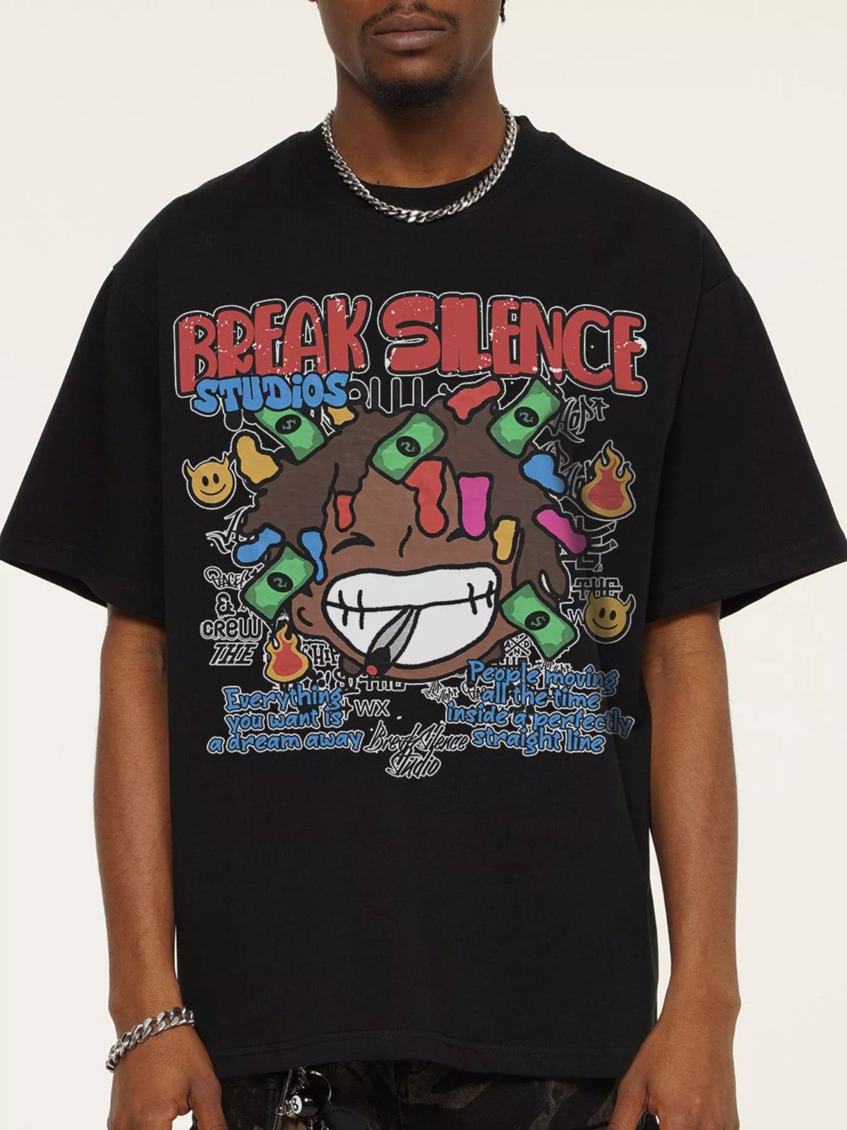 Men's Break Silence Graphic Relaxed Fit T-Shirt Trendsi Black S