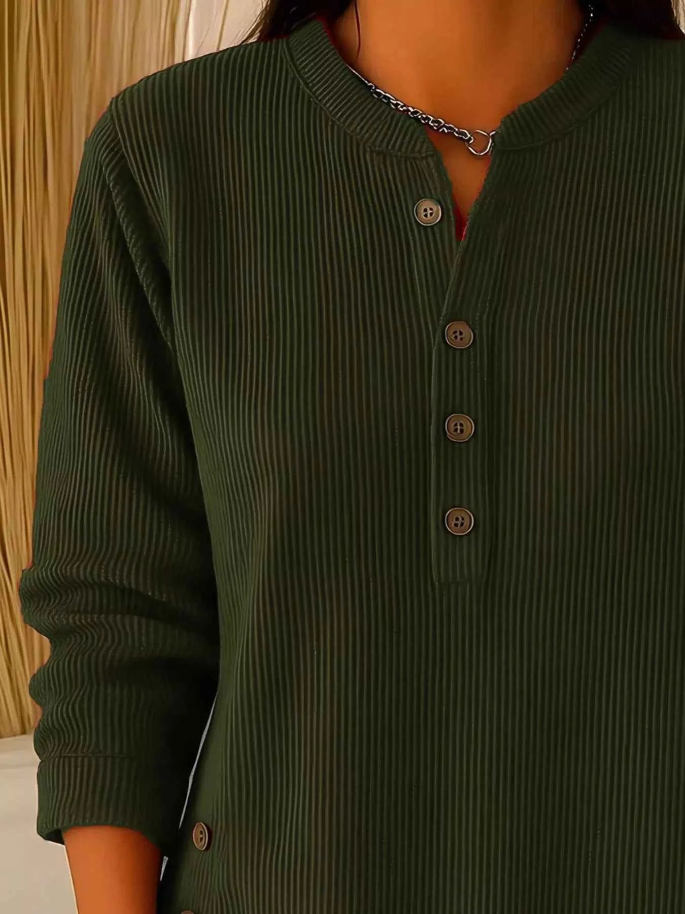 TEEK - Full Size Ribbed Half Button Henley Top Plus Size TOPS TEEK Trend
