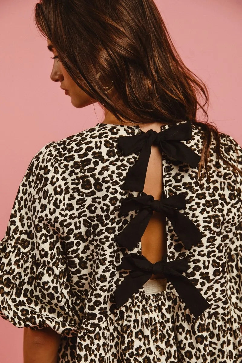 TEEK - Off White Leopard Back Contrast Tie Denim Dress DRESS TEEK Trend