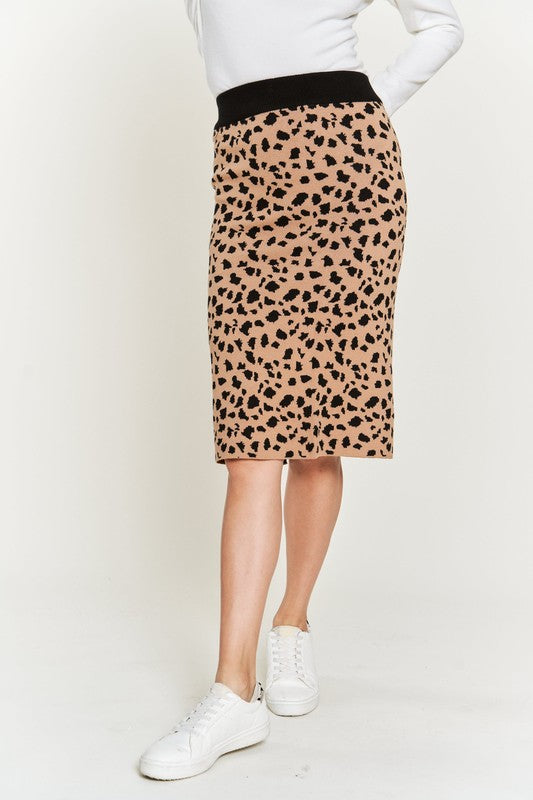 TEEK - PLUS SIZE ANIMAL PRINT SWEATER SKIRT SKIRT TEEK FG TAUPE 1X/2X 