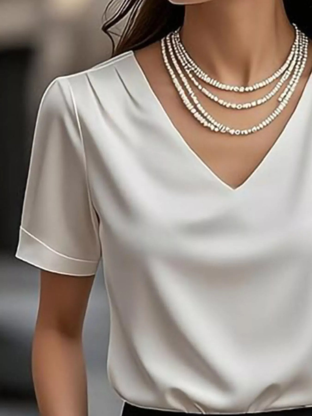 Elegant V-Neck Short Sleeve Ruched Top Trendsi