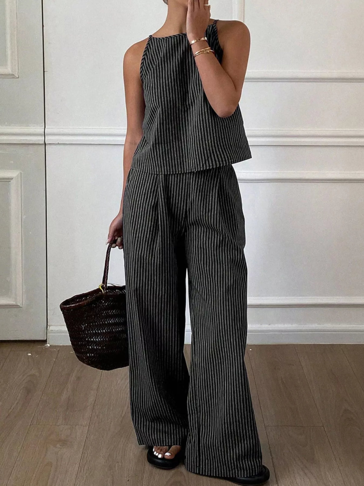 TEEK - Striped Sleeveless Top and Wide-Leg Pants Set SET TEEK Trend