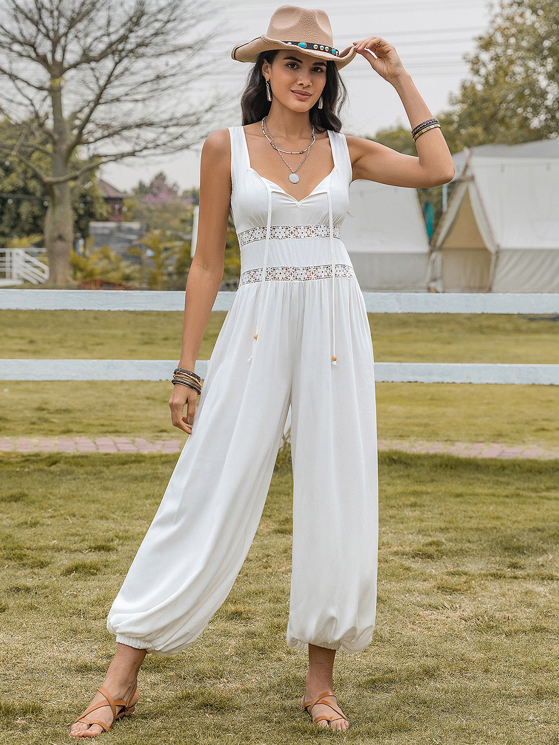 TEEK - White Backless Wide Strap Wide Leg Jumpsuit  TEEK Trend   