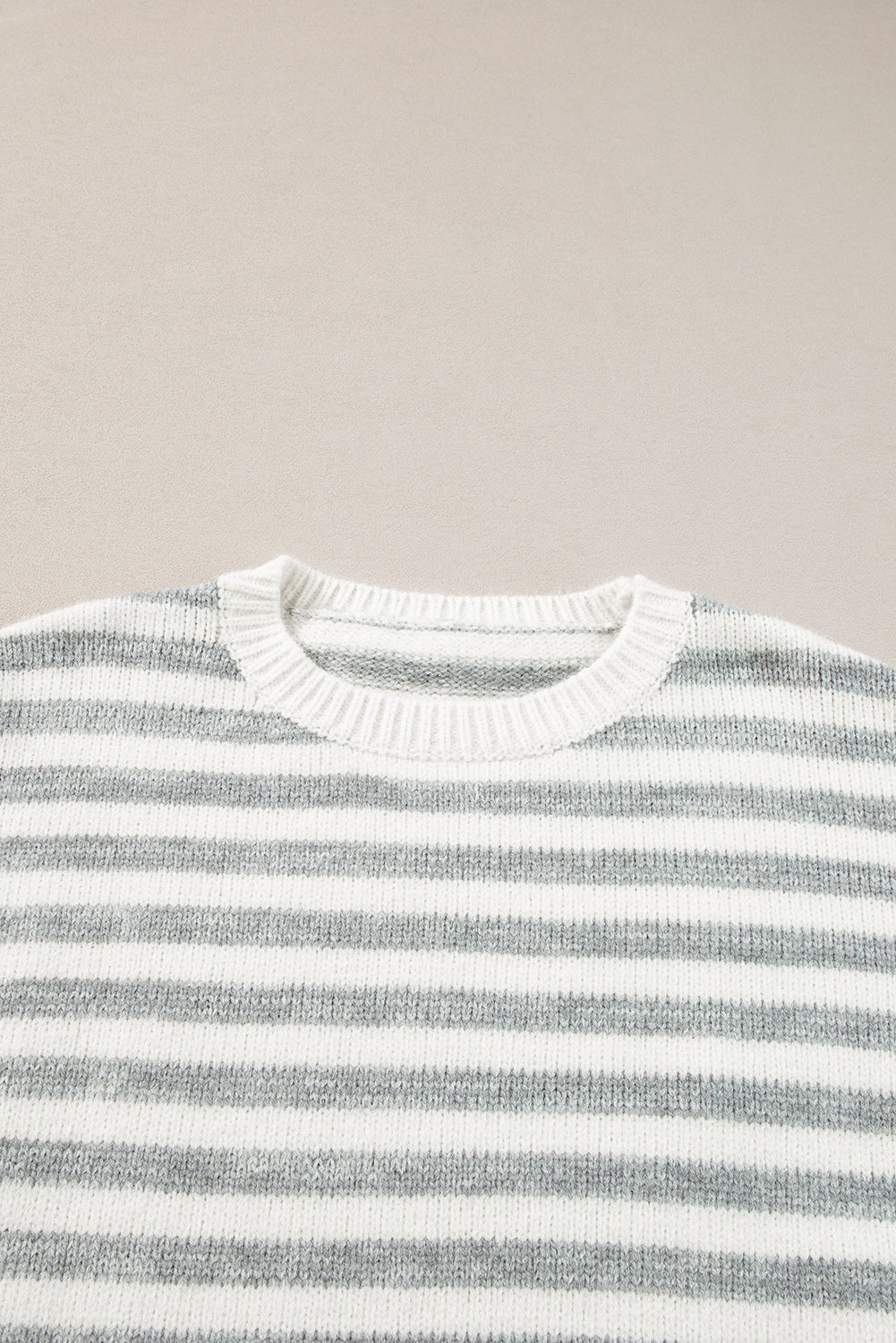 TEEK - Grey Striped Round Neck Dropped Shoulder Sweater TOPS TEEK Trend