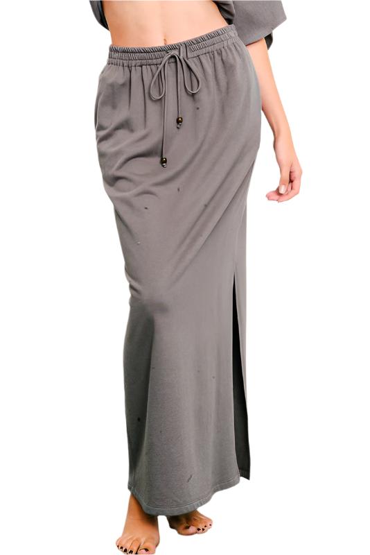 TEEK - BRUSHED DO GREY ORGANIC HEMP SIDE SLIT SKIRT SKIRT TEEK FG S  