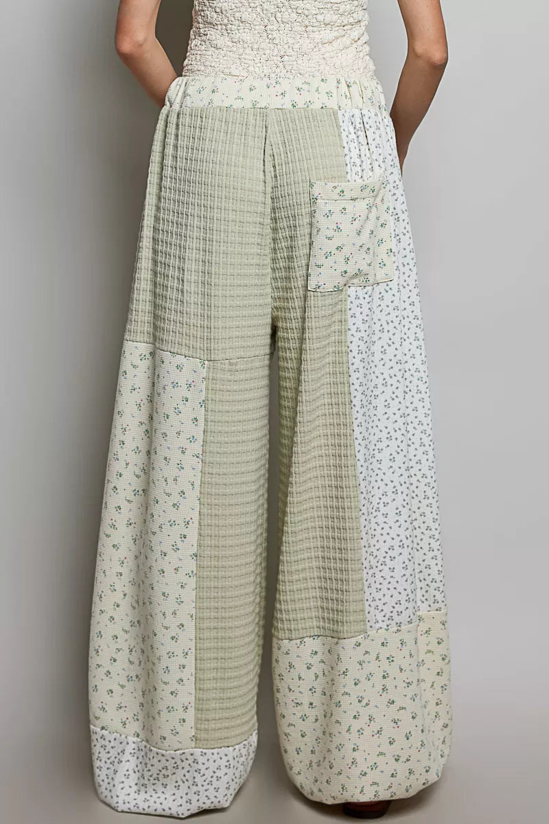 POL Patchwork Mixed Knit Wide Leg Pants Trendsi