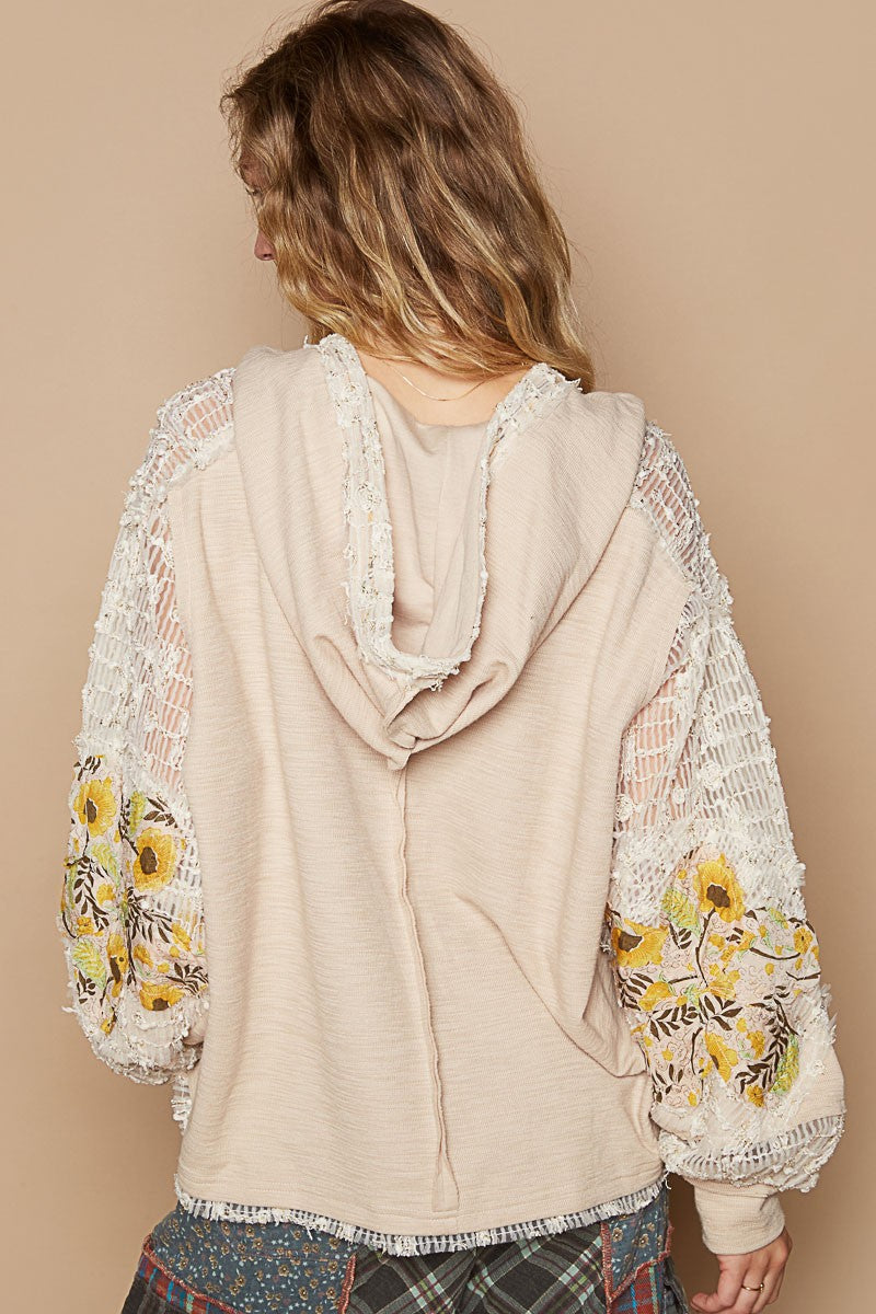 TEEK - Beige Multi Patch Lace Long Sleeve Hooded Top TOPS TEEK Trend