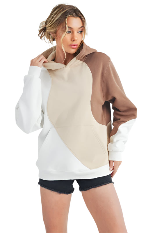 TEEK - Sand Color Block Kangaroo Pocket Hoodie TOPS TEEK Trend S