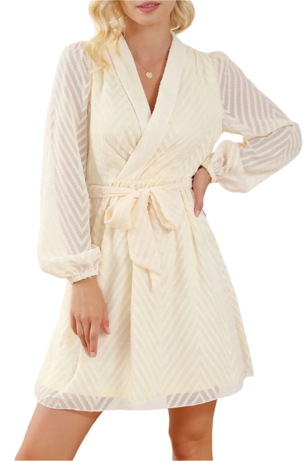 TEEK - Ivory Surplice Long Sleeve Dress DRESS TEEK Trend S  