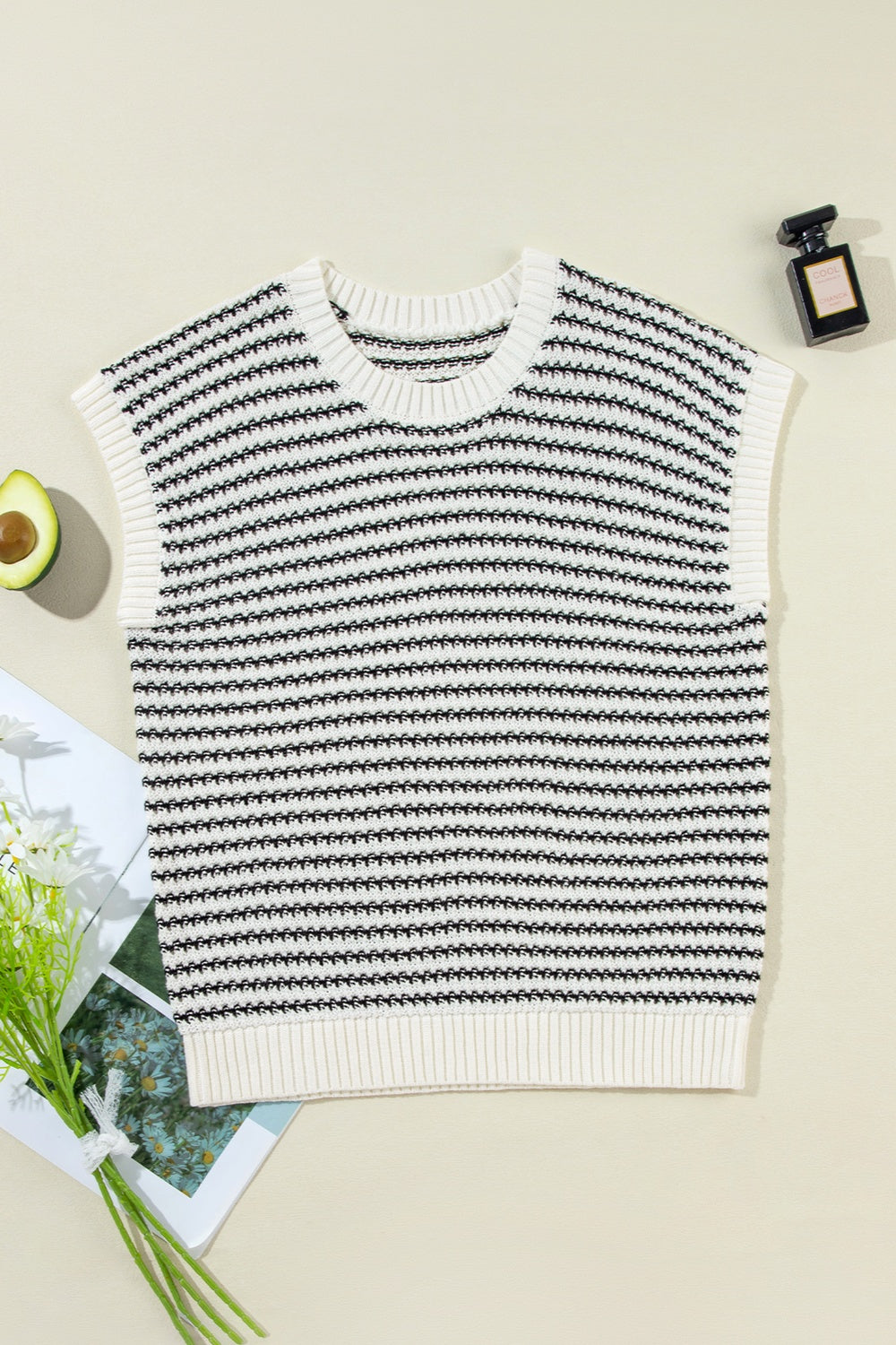 TEEK - Striped Round Neck Sweater Vest TOPS TEEK Trend   