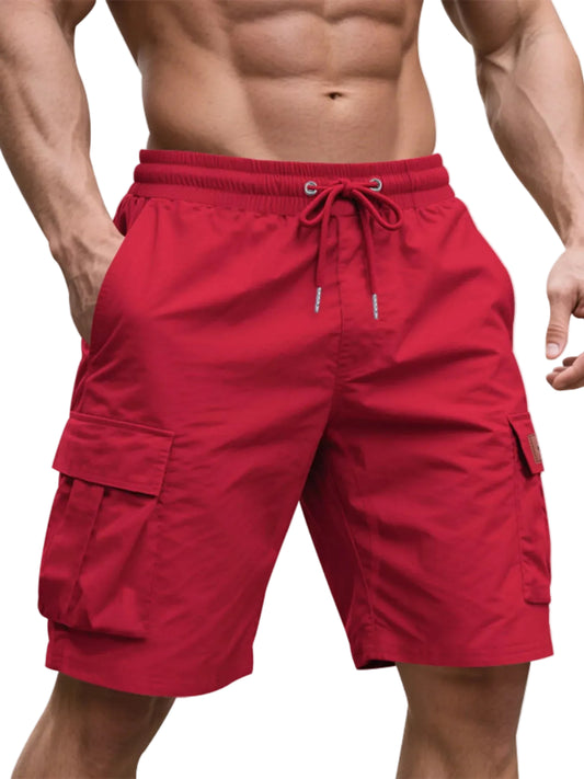 TEEK - Mens Full Size Cargo Shorts with Drawstring Plus Size SHORTS TEEK Trend Deep Red S