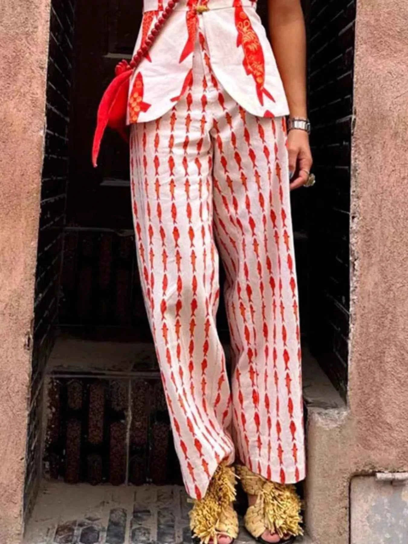 TEEK - Fish Print Sleeveless Top and Pants Set SET TEEK Trend Red - Pants S