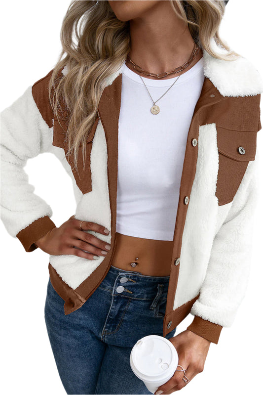 TEEK - Brown Corduroy Contrast Patchwork Fuzzy Jacket JACKET TEEK Trend