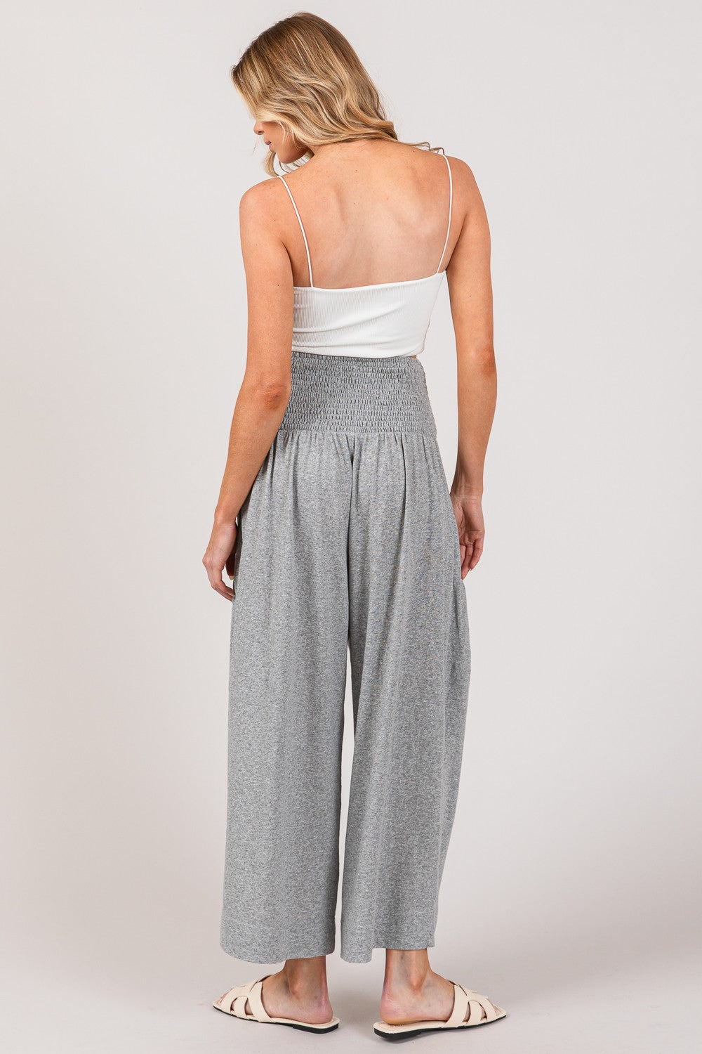 TEEK - Gray Drawstring Smocked High Waist Pants PANTS TEEK Trend   