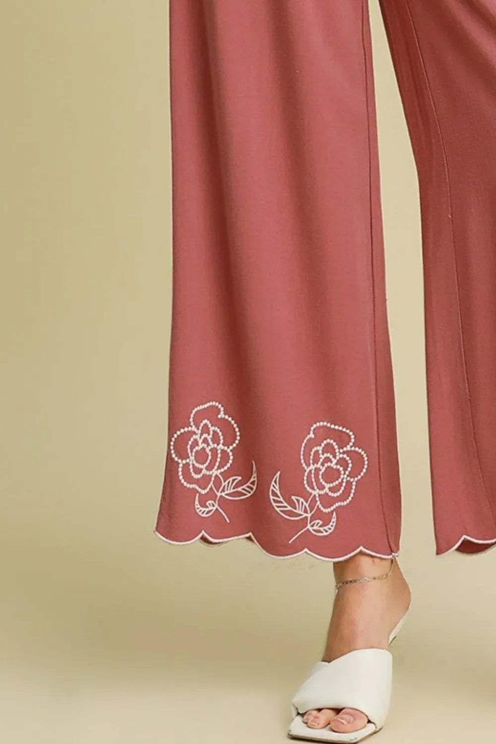 TEEK - Dusty Pink Linen Blend Wide Leg Scalloped Hemline Pants PANTS TEEK Trend