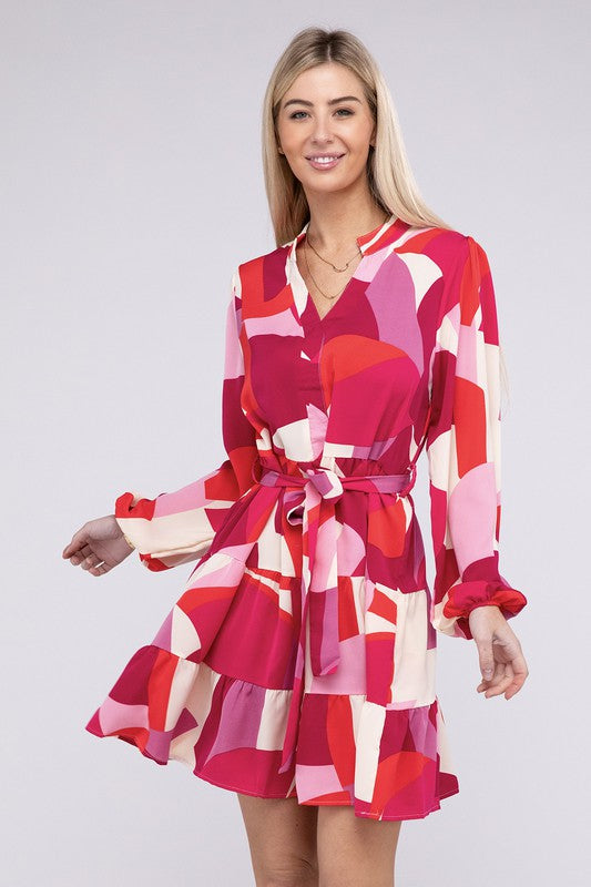 TEEK - Pink Notched Neck Belted Dress DRESS TEEK FG S  