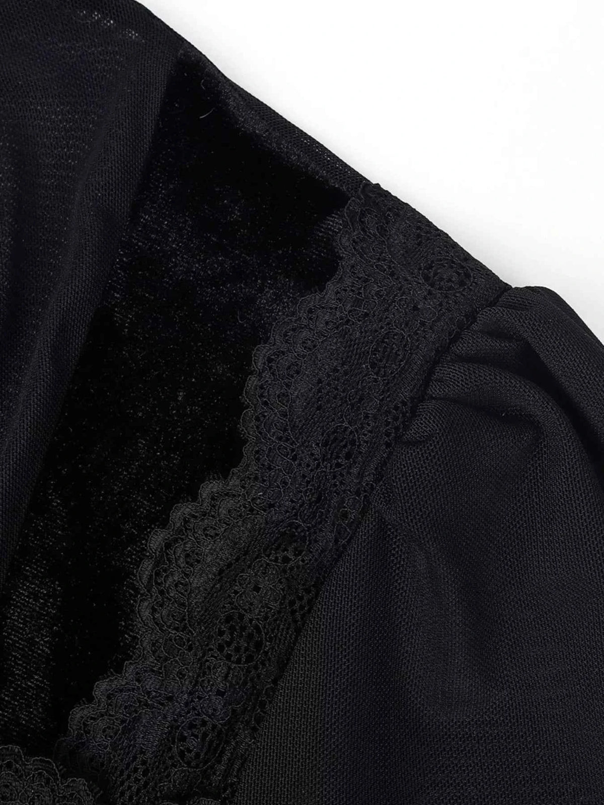 TEEK - Lace Trim Velvet Sheer Sleeve Blouse TOPS TEEK Trend