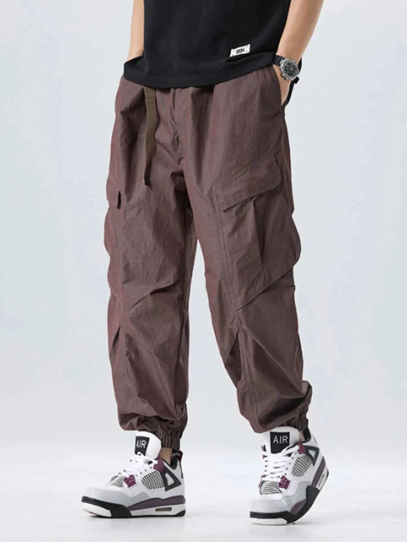 TEEK - Mens Full Size Lightweight Cargo Pants with Adjustable Belt Plus Size PANTS TEEK Trend Coffee S