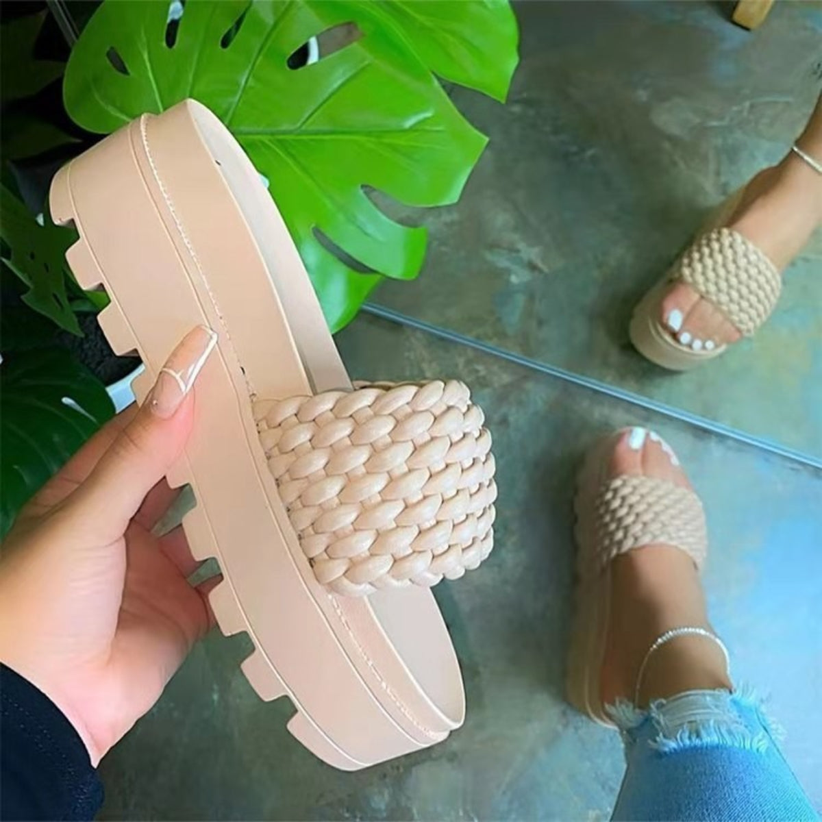 TEEK - Open Toe Weaved Platform Sandals SHOES TEEK Trend Cream 4 